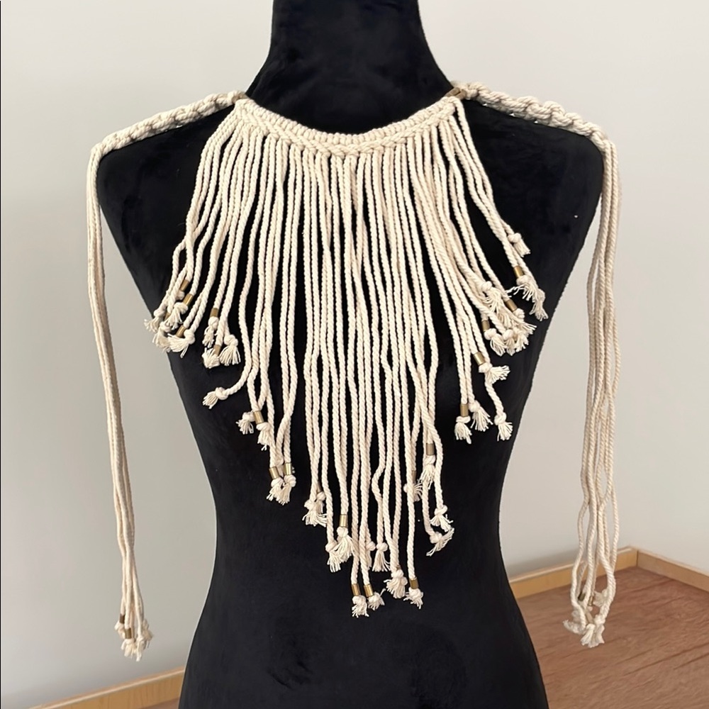Cream Fringe macrame Necklace